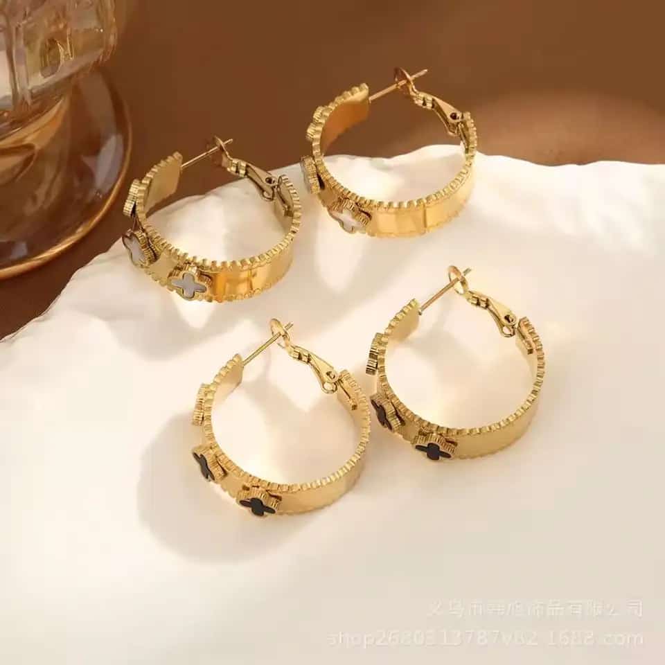 Clover Leaf 18k Gold plated Hoops