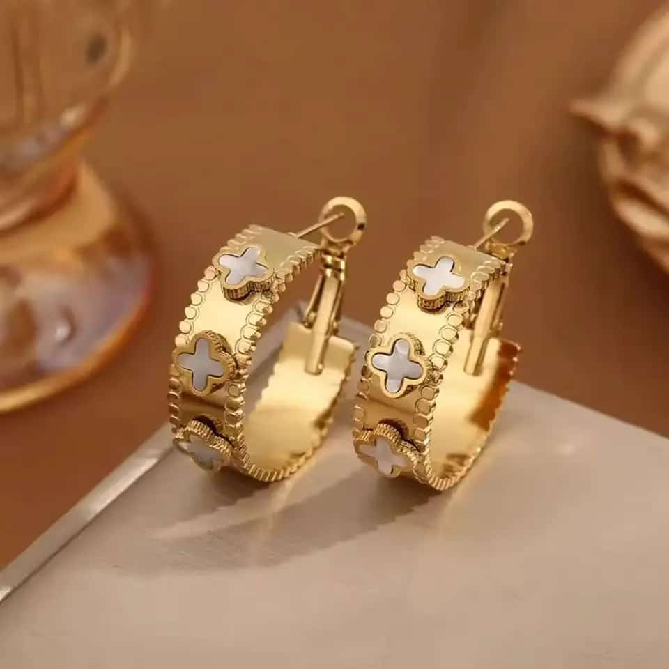 Clover Leaf 18k Gold plated Hoops