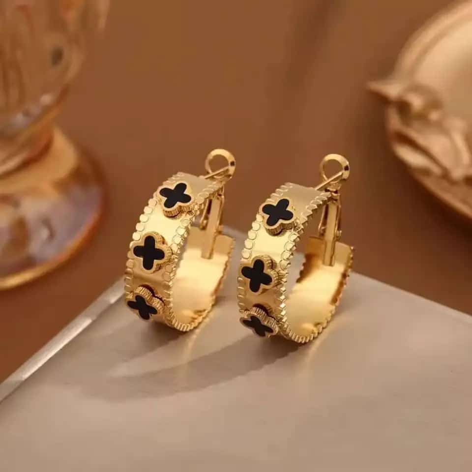 Clover Leaf 18k Gold plated Hoops