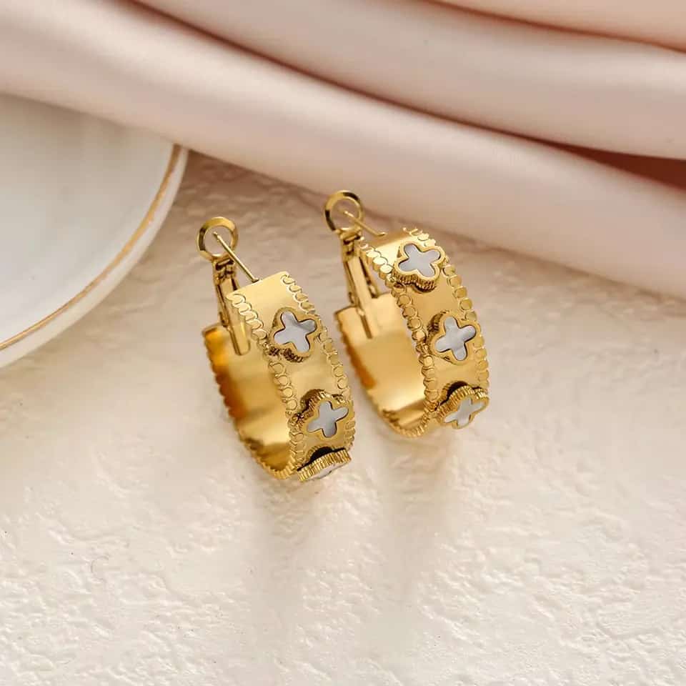 Clover Leaf 18k Gold plated Hoops
