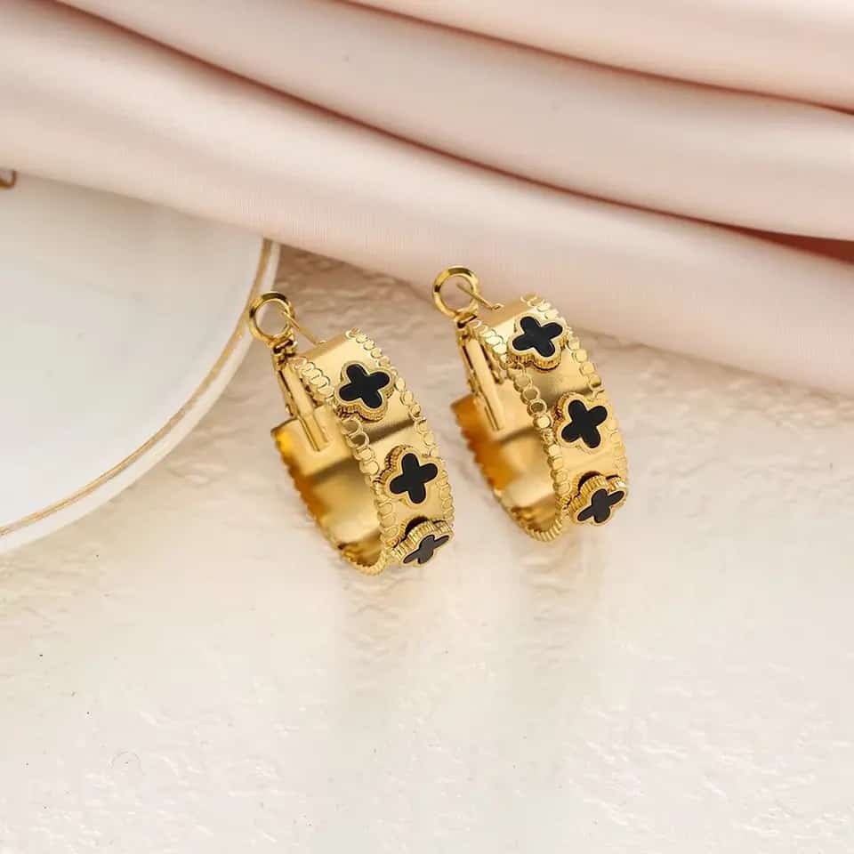 Clover Leaf 18k Gold plated Hoops