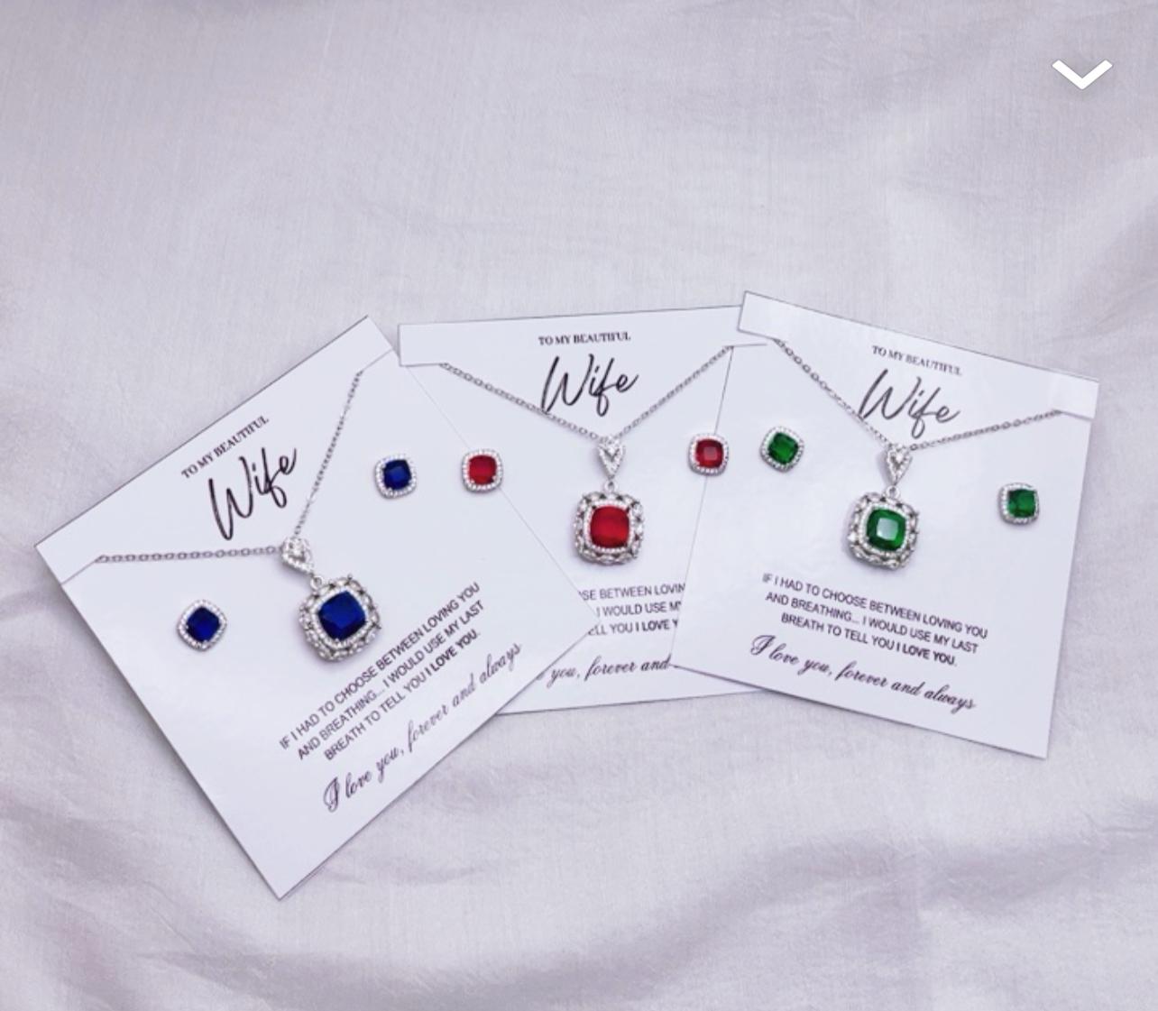 925 silver coated Zirconic pendant set wife gift box