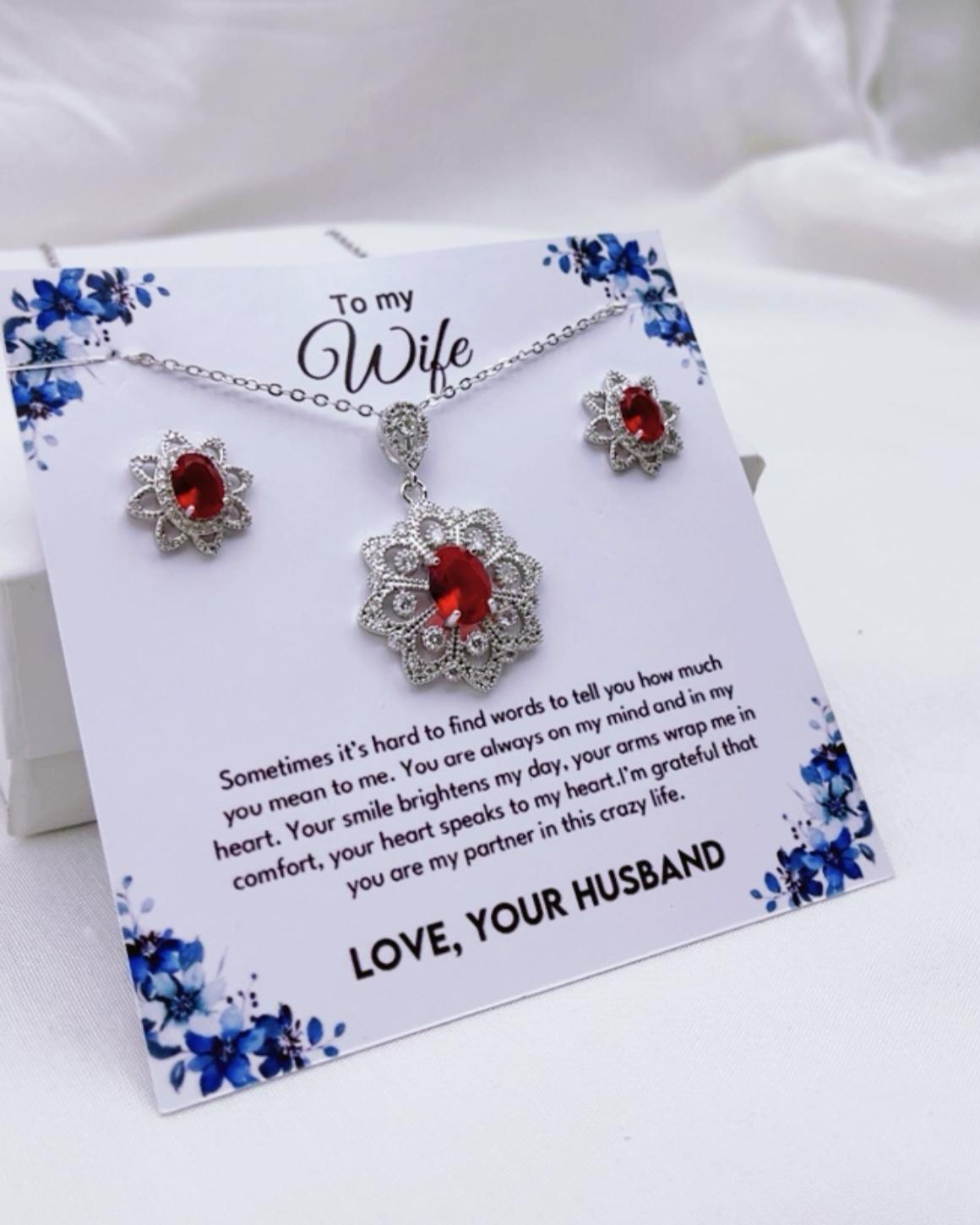 925 silver coated Flower pendant set wife gift box