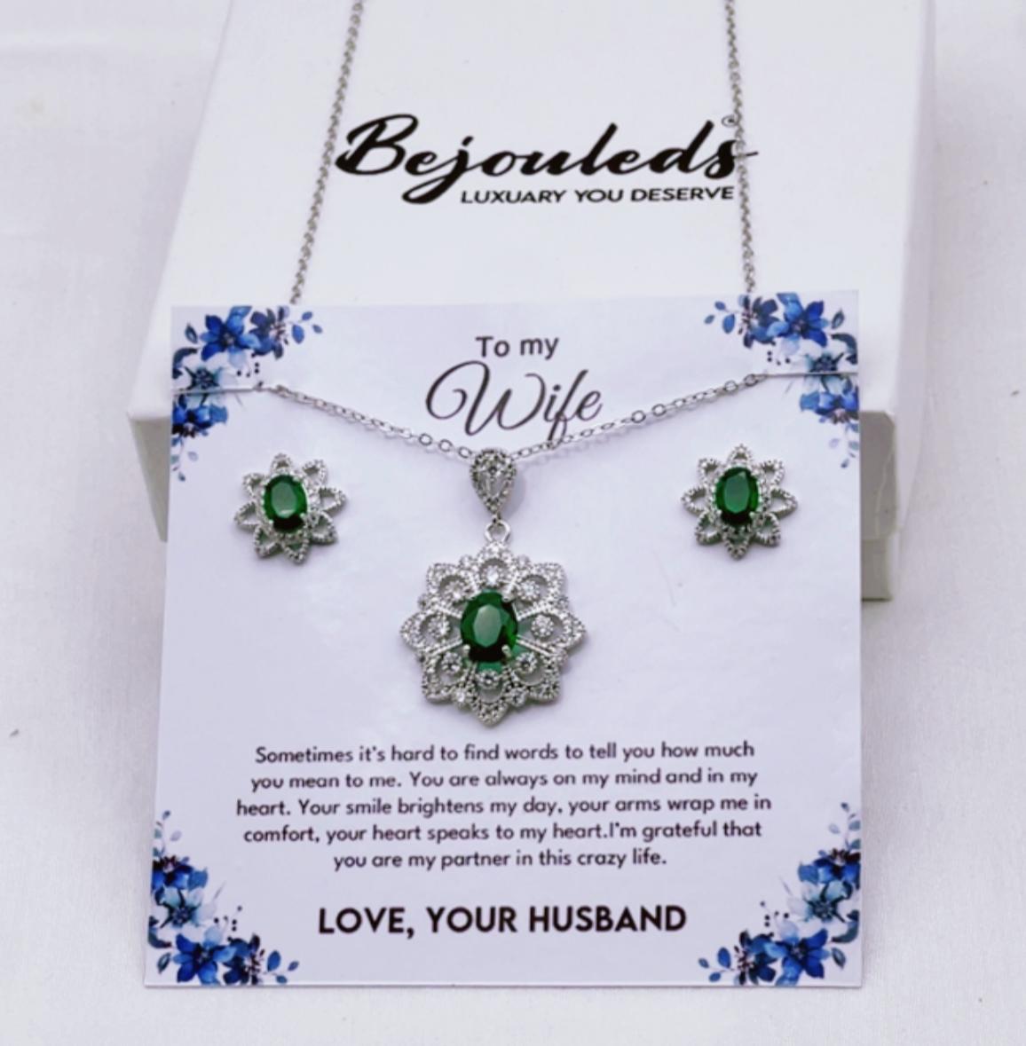 925 silver coated Flower pendant set wife gift box