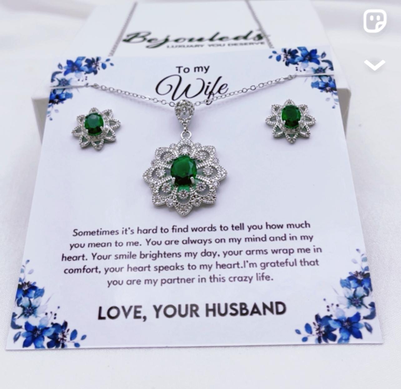 925 silver coated Flower pendant set wife gift box