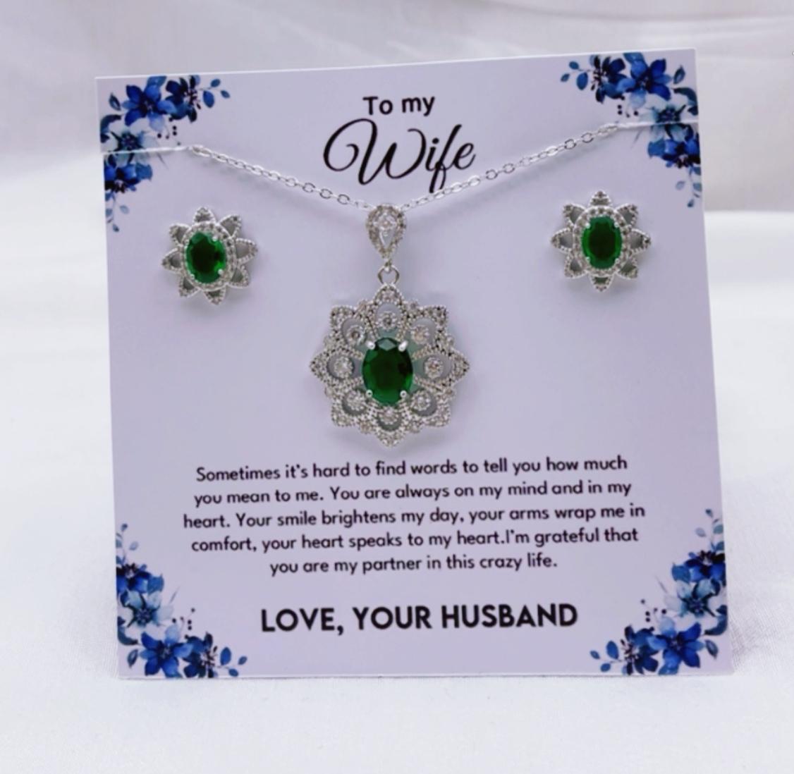 925 silver coated Flower pendant set wife gift box