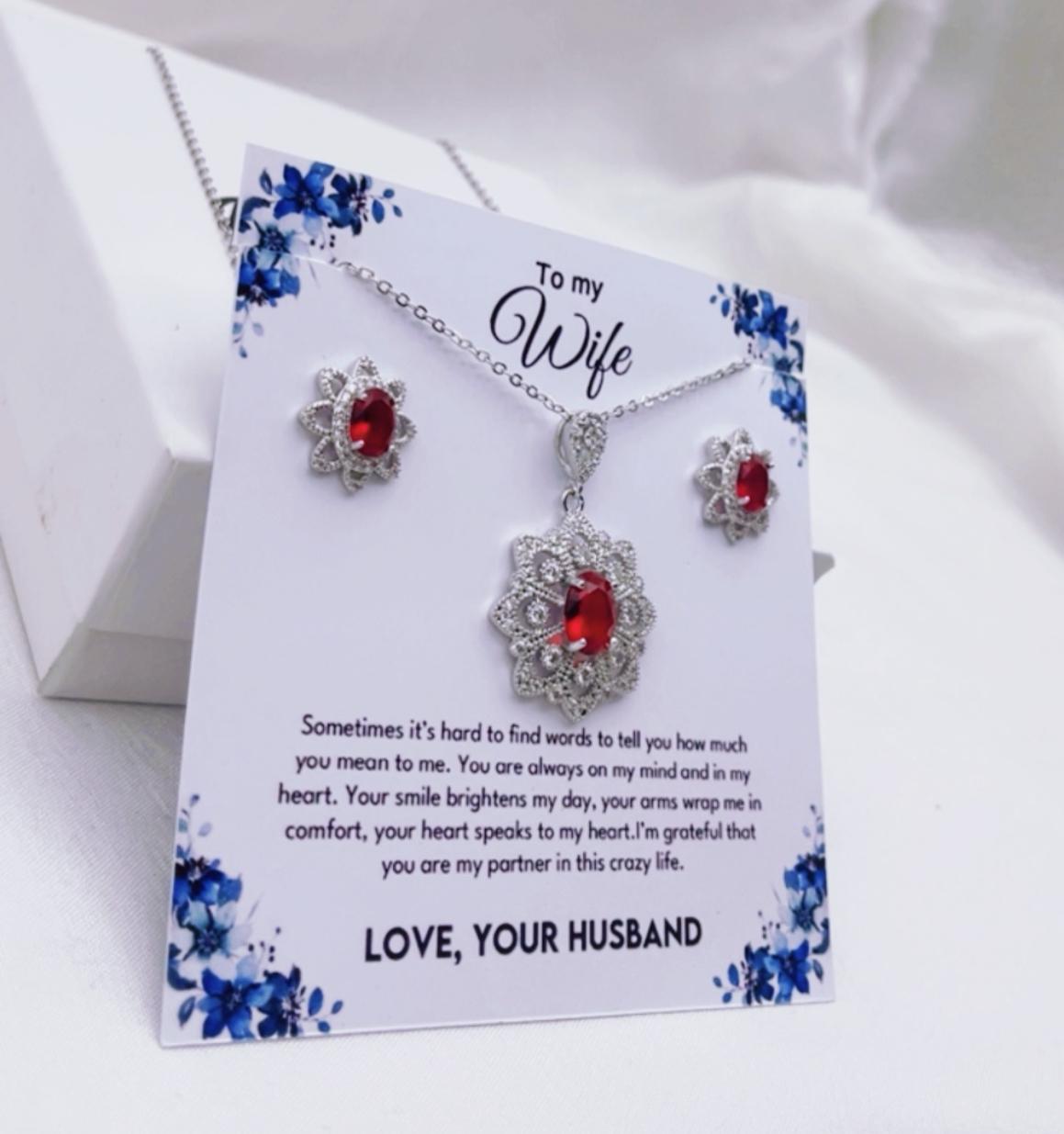 925 silver coated Flower pendant set wife gift box
