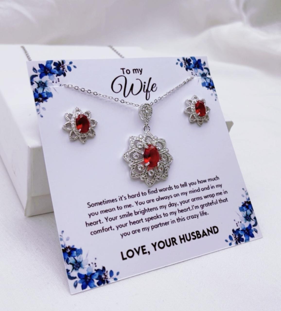 925 silver coated Flower pendant set wife gift box