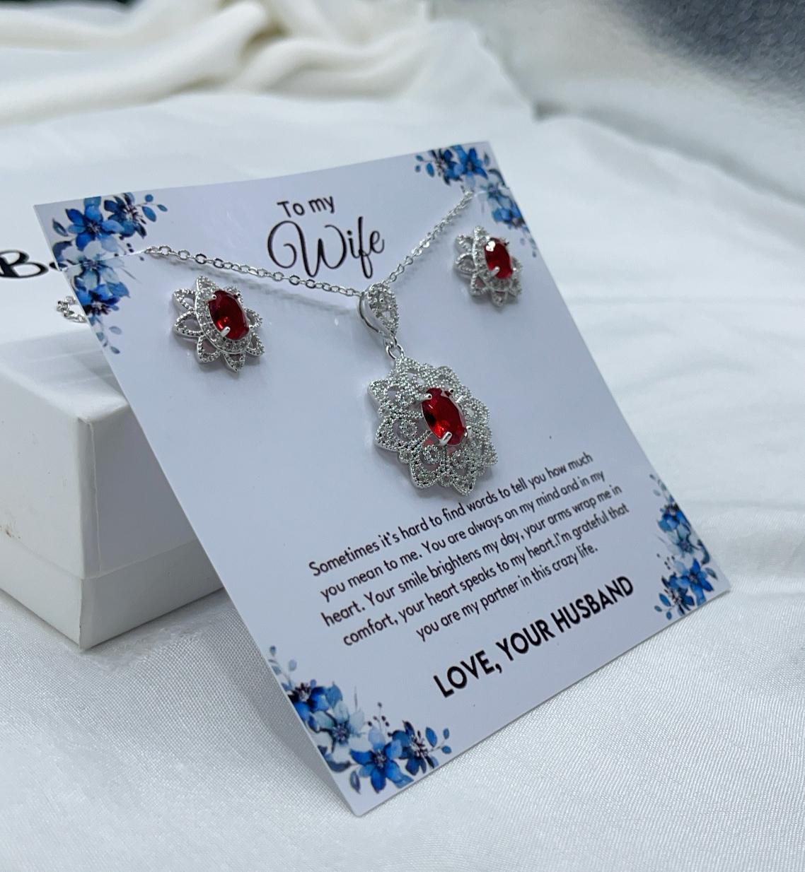 925 silver coated Flower pendant set wife gift box