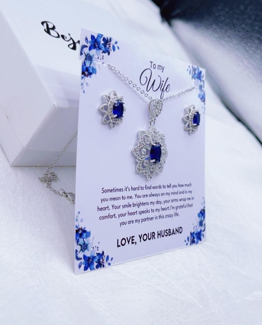 925 silver coated Flower pendant set wife gift box