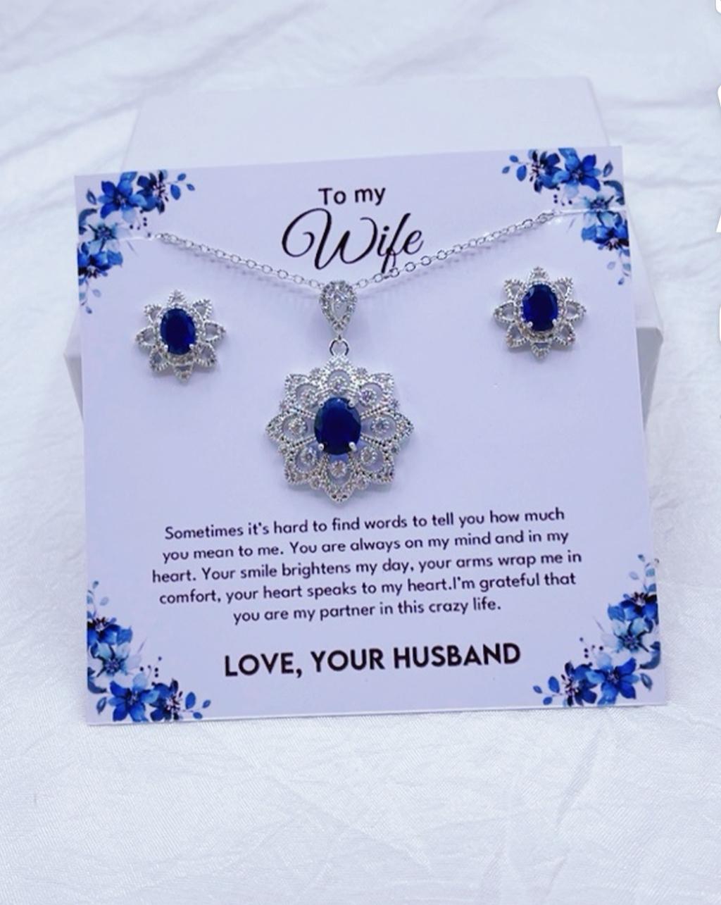 925 silver coated Flower pendant set wife gift box