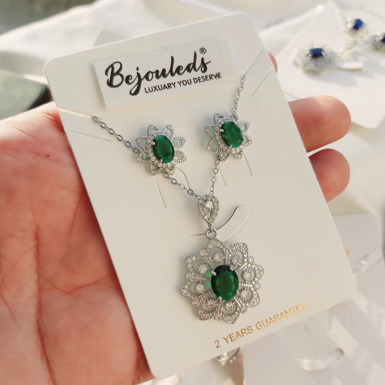 925 silver Zircon Flower pendant set