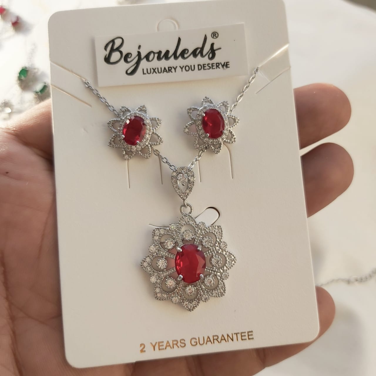 925 silver Zircon Flower pendant set