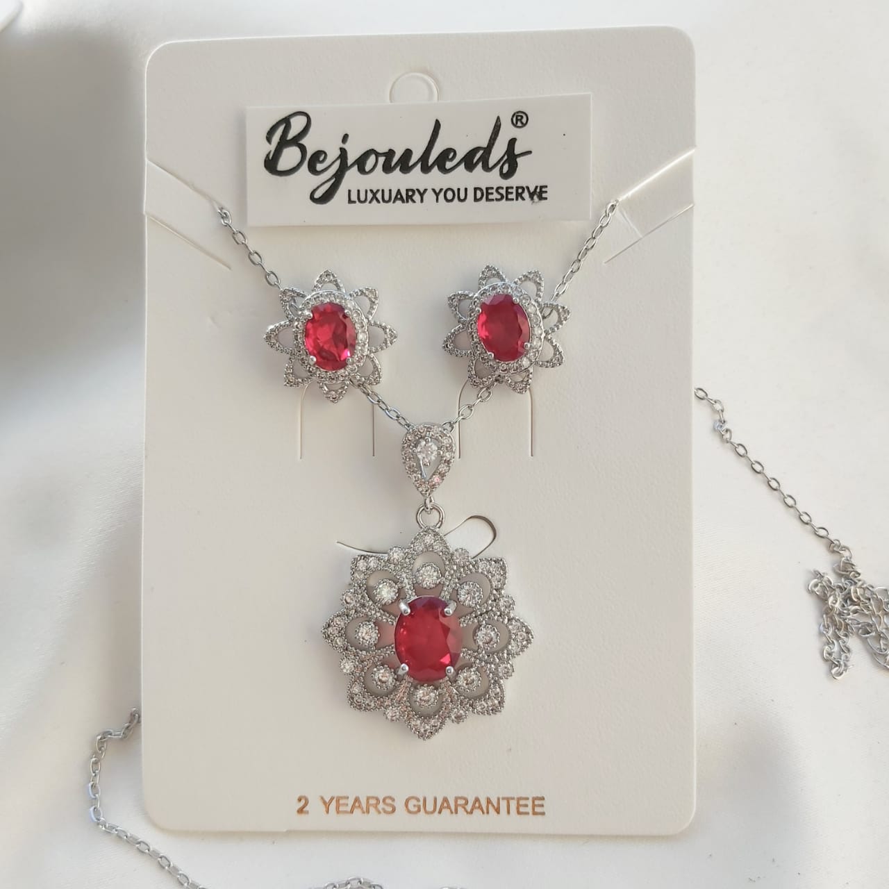 925 silver Zircon Flower pendant set