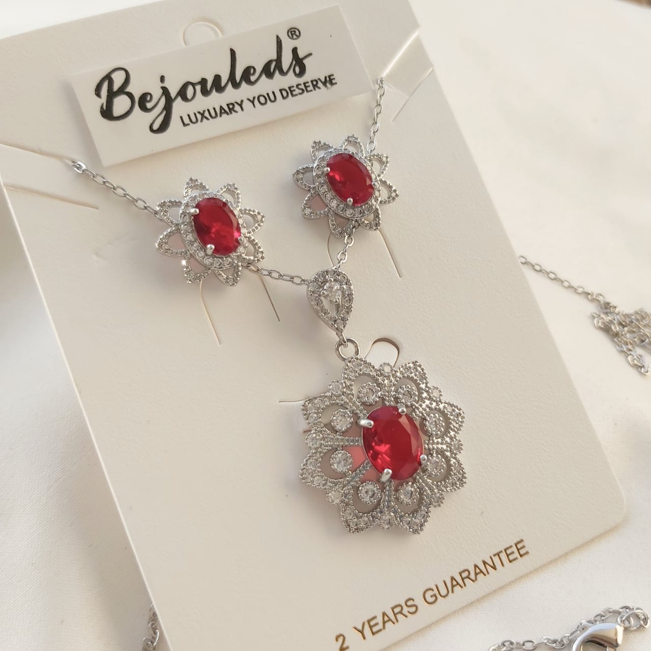 925 silver Zircon Flower pendant set
