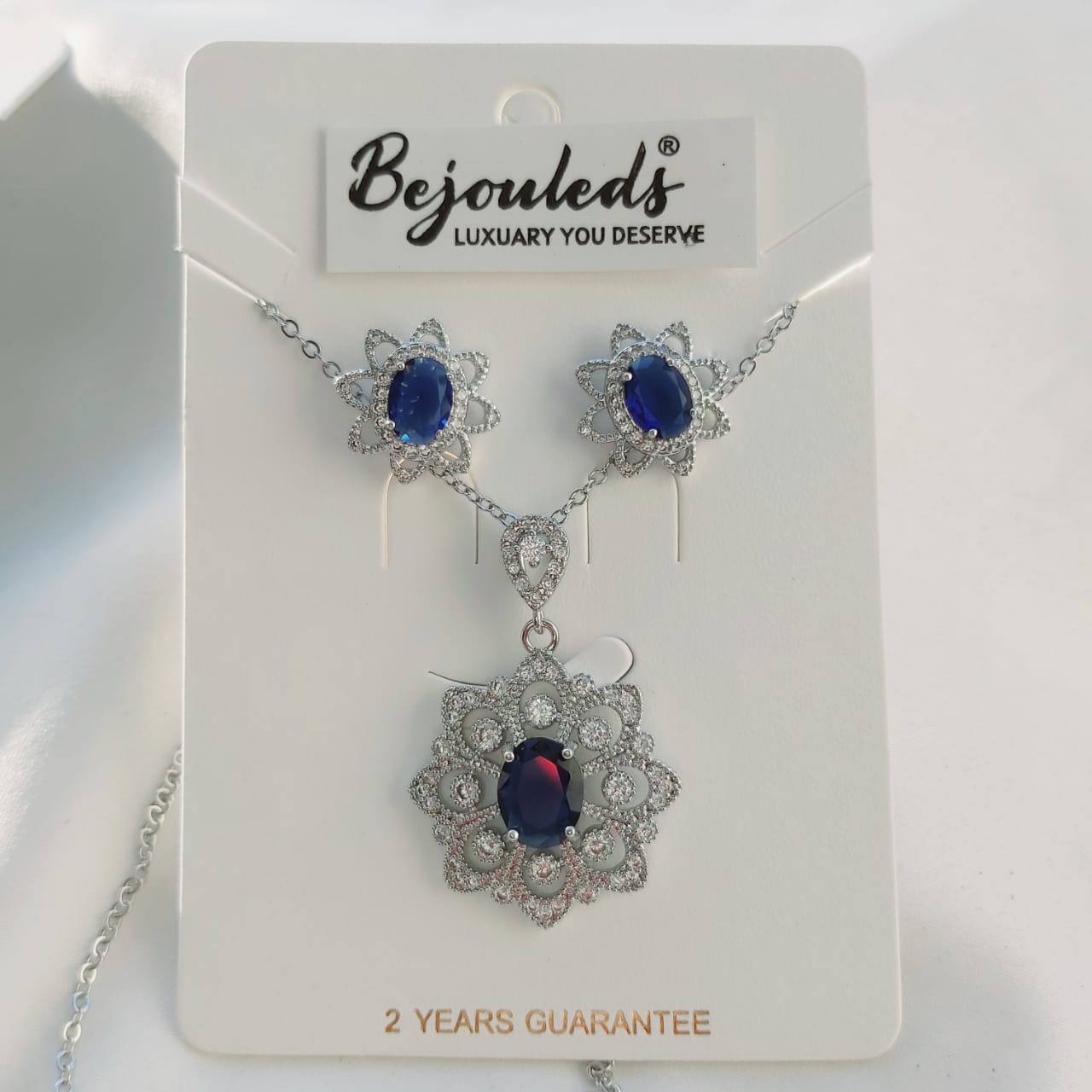 925 silver Zircon Flower pendant set