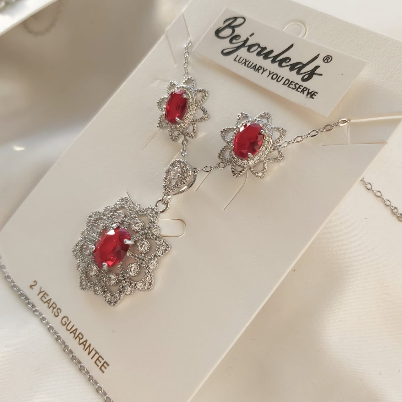 925 silver Zircon Flower pendant set