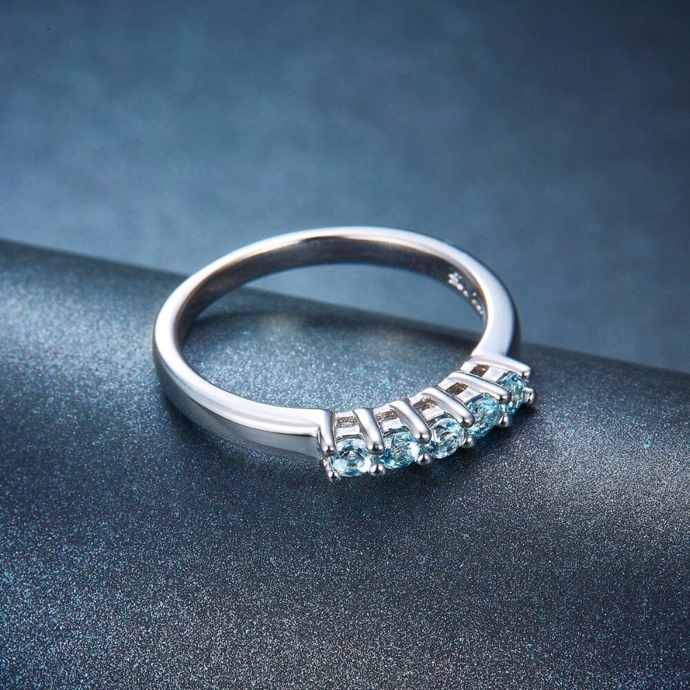 Five Round aqua stone Ring