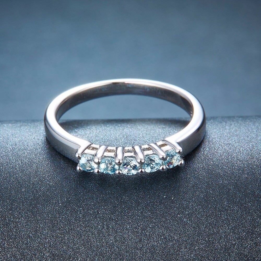 Five Round aqua stone Ring