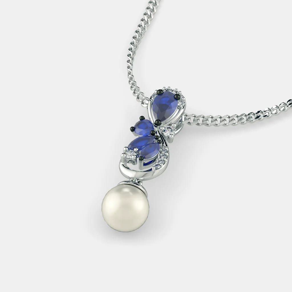 Blue Safire with Fresh Water Pearl pendant