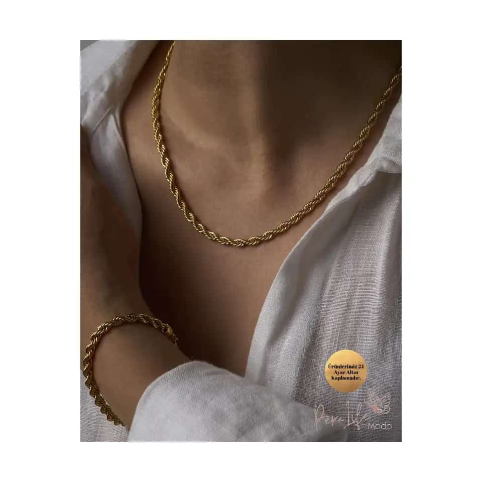 Rope Chain Necklace and Bracelet High quality stainless steel waterproof