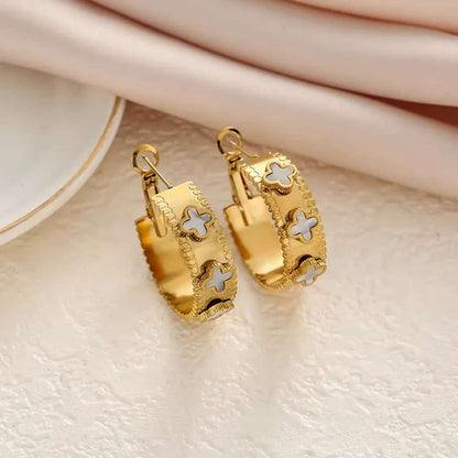Clover Leaf 18k Gold plated Hoops