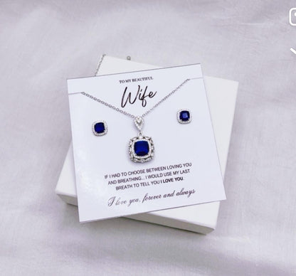 925 silver coated Zirconic pendant set  wife gift box