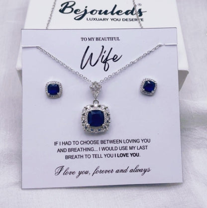 925 silver coated Zirconic pendant set  wife gift box