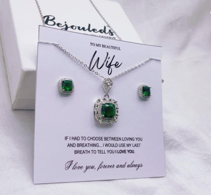 925 silver coated Zirconic pendant set  wife gift box