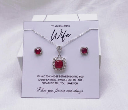 925 silver coated Zirconic pendant set  wife gift box