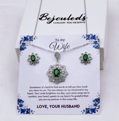 925 silver coated Flower pendant set  wife gift box