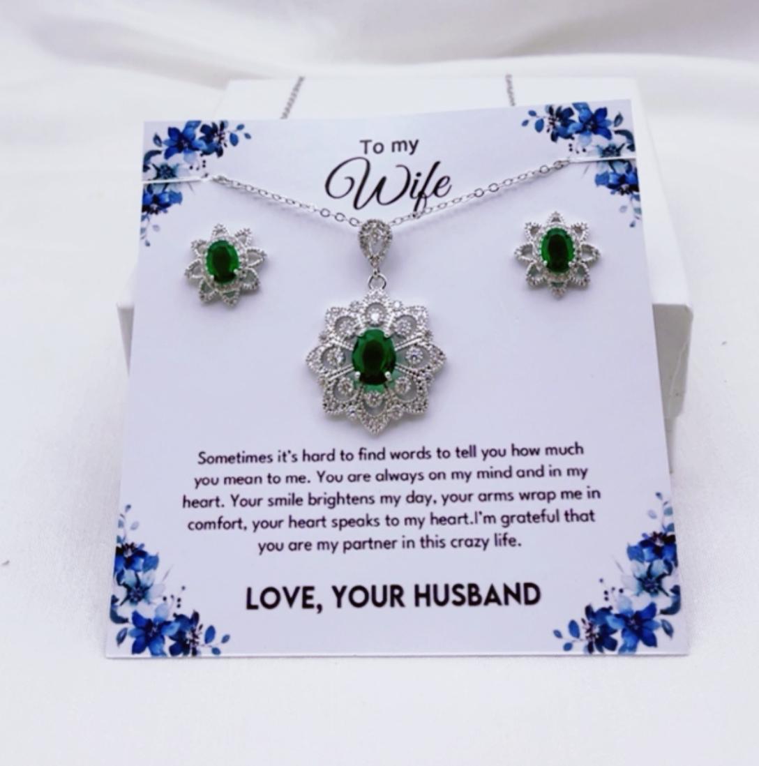 925 silver coated Flower pendant set  wife gift box