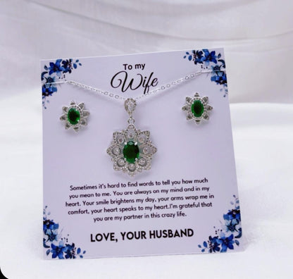 925 silver coated Flower pendant set  wife gift box