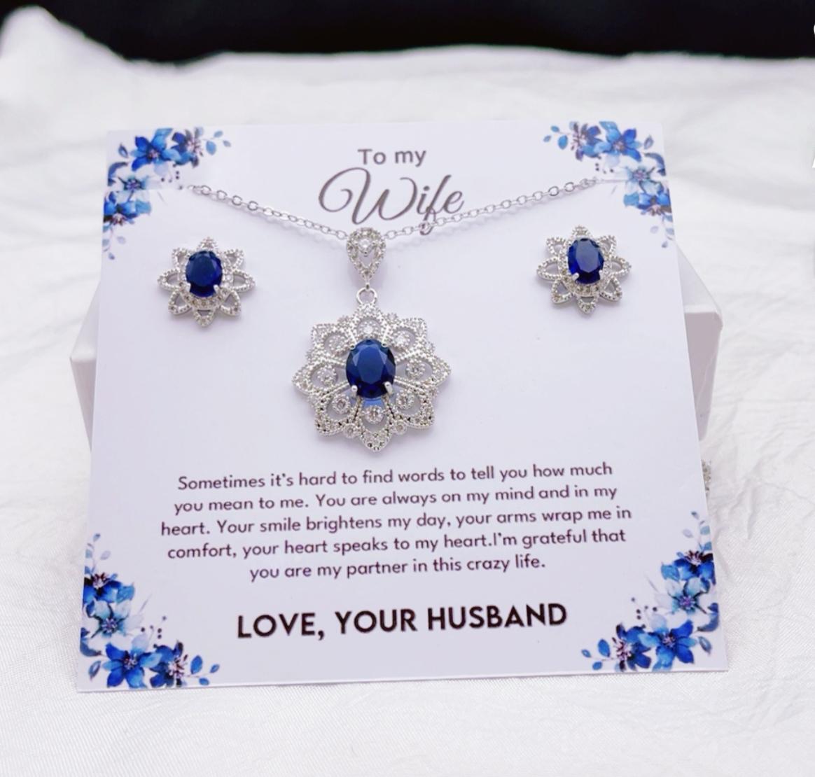 925 silver coated Flower pendant set  wife gift box