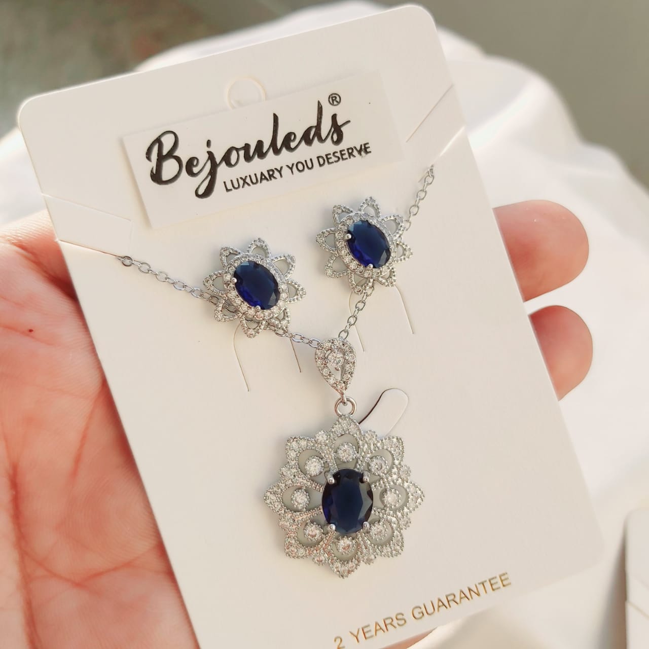 925 silver Zircon Flower pendant set