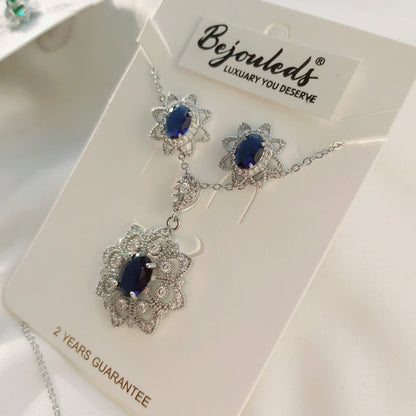 925 silver Zircon Flower pendant set