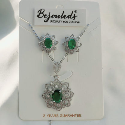 925 silver Zircon Flower pendant set