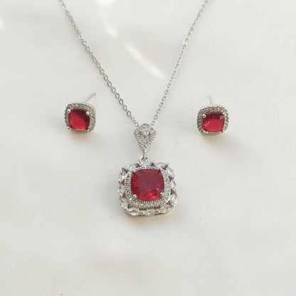 925 silver Zircon Cution Cut  pendant set