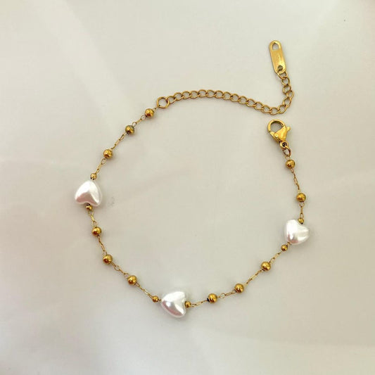 Gold Balls & Heart Pearl Bracelet
