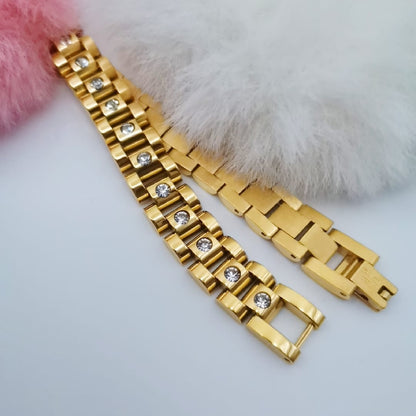Stainless steel Gold charming Zirconic  hand chain bracelet