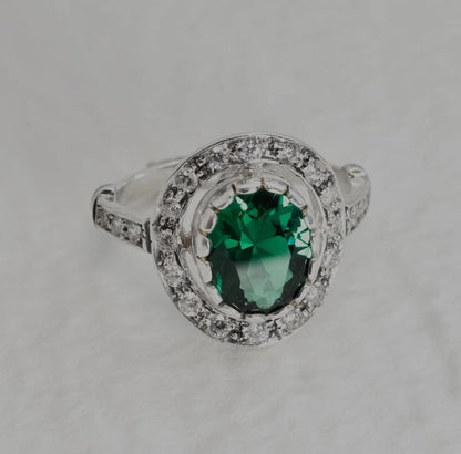 Emerald Victorian Green Oval Halo Ring